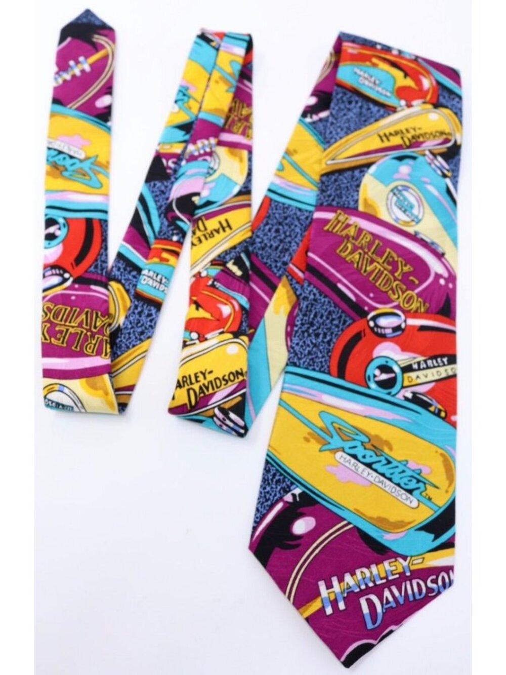 Harley Davidson Pop Art Biker Core Tie Silk Eclectric Grandpa Motorcycle Novelty - Picture 2 of 11